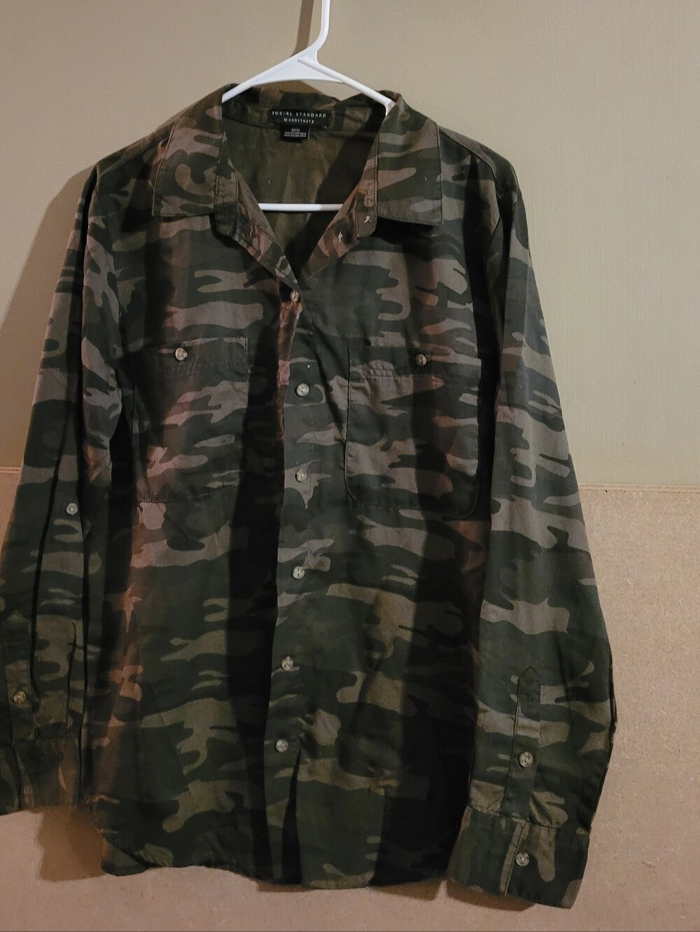 Social Standard By Sanctuary Camo Button-Up Shirt - Green Small